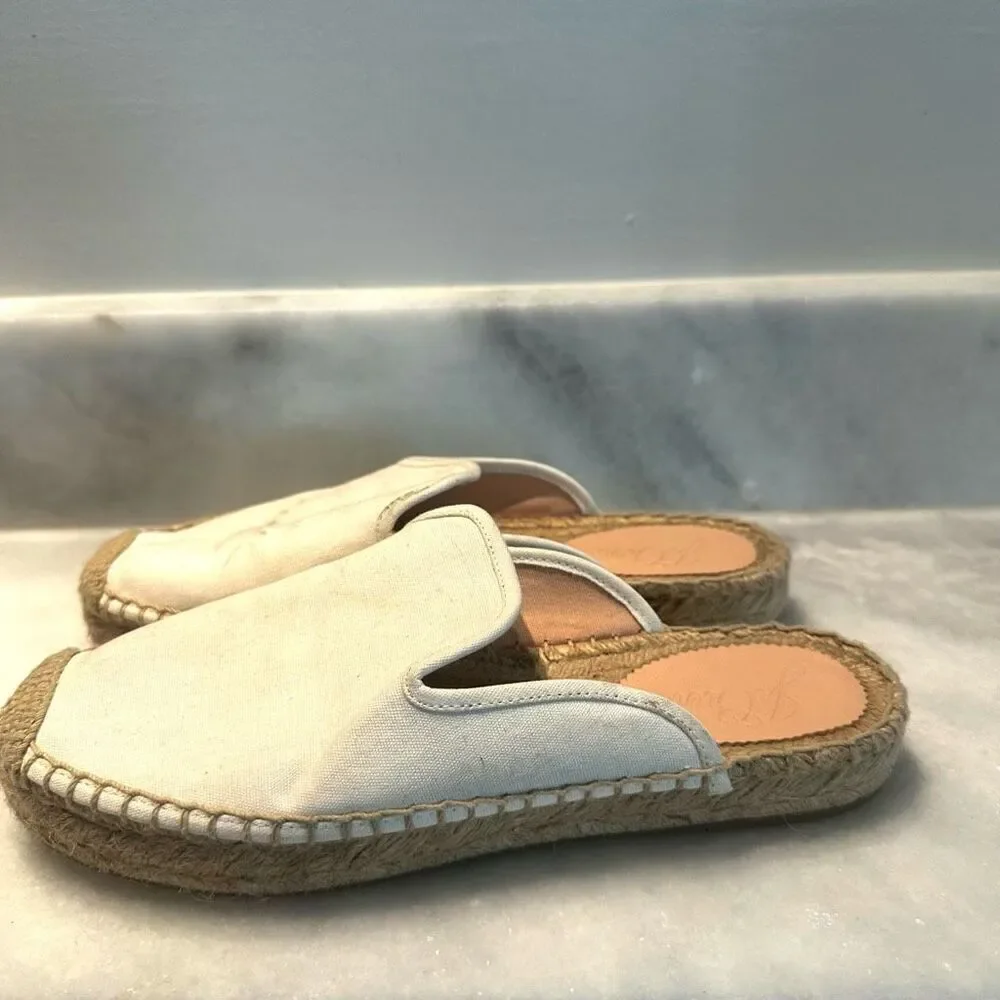 J. Crew Canvas Jute Sole Notched Espadrille Slip-on Mules Ivory White Size 7.5